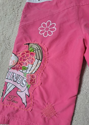 Dikişli ve Baskılı Pembe Vintage Deniz Şortu - Görsel 7