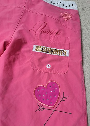 Dikişli ve Baskılı Pembe Vintage Deniz Şortu - Görsel 6