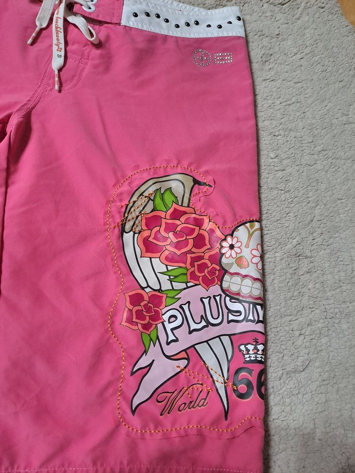 Dikişli ve Baskılı Pembe Vintage Deniz Şortu - Görsel 5