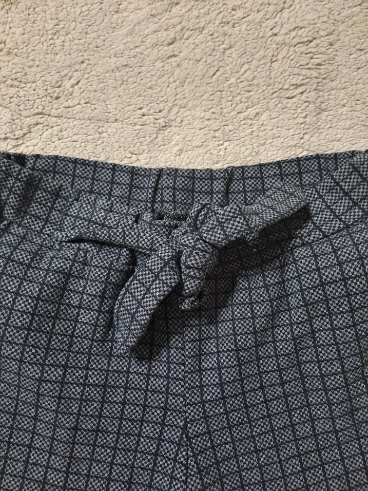 Vintage Gri Beli Kuşaklı Kareli Kadın Pantolon - Görsel 3