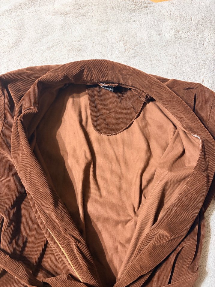 Vintage Fitilli Kadife Kahverengi Midi Boy Sabahlık/Röpteşambır - Görsel 5