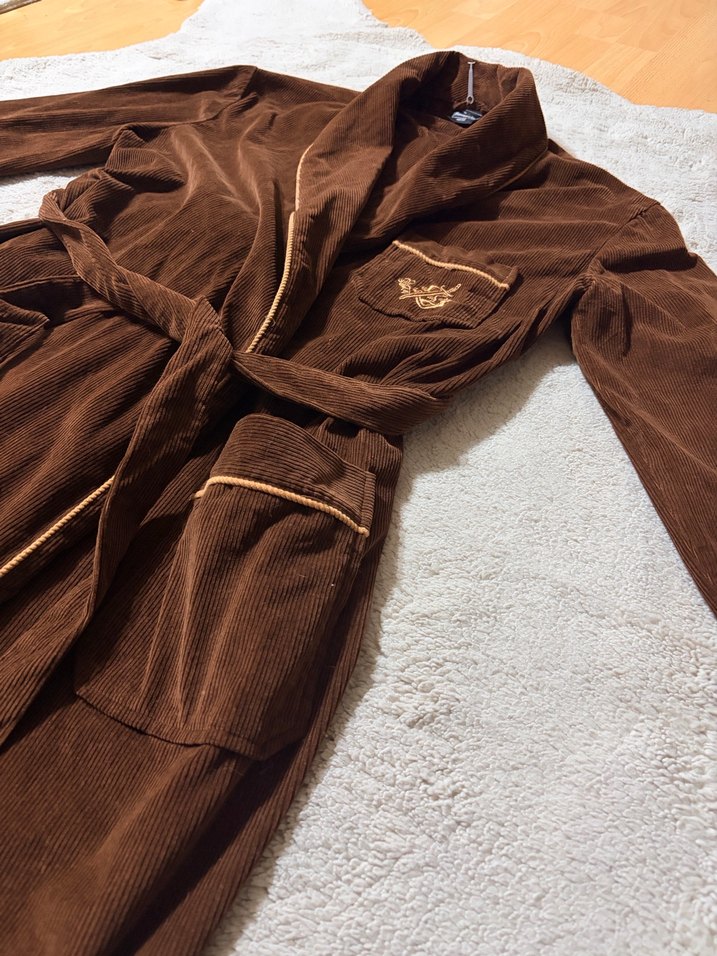 Vintage Fitilli Kadife Kahverengi Midi Boy Sabahlık/Röpteşambır - Görsel 3