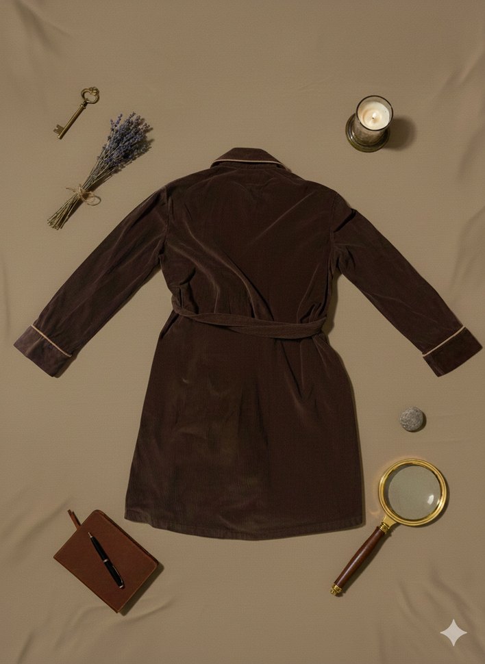 Vintage Fitilli Kadife Kahverengi Midi Boy Sabahlık/Röpteşambır - Görsel 2