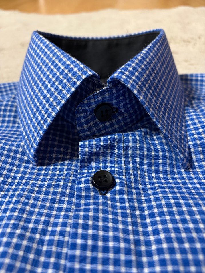 Vintage 2000s Mavi Kareli Kısa Kollu Slim Fit Gömlek - Görsel 5