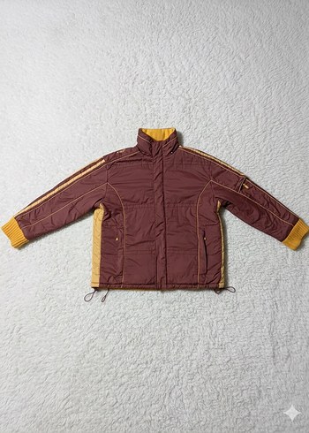 Vintage Sarı/Bordo Çift Taraflı Fermuarlı Çıt Çıtlı Peluş Mont - Görsel 4