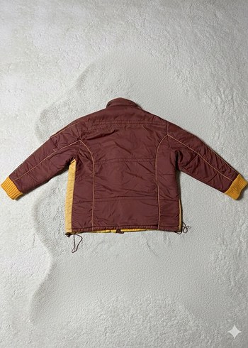 Vintage Sarı/Bordo Çift Taraflı Fermuarlı Çıt Çıtlı Peluş Mont - Görsel 5