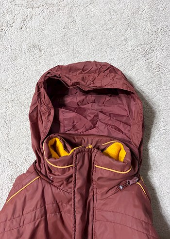 Vintage Sarı/Bordo Çift Taraflı Fermuarlı Çıt Çıtlı Peluş Mont - Görsel 7