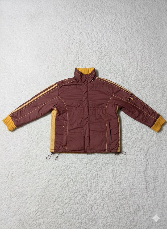 Vintage Sarı/Bordo Çift Taraflı Fermuarlı Çıt Çıtlı Peluş Mont - Görsel 4