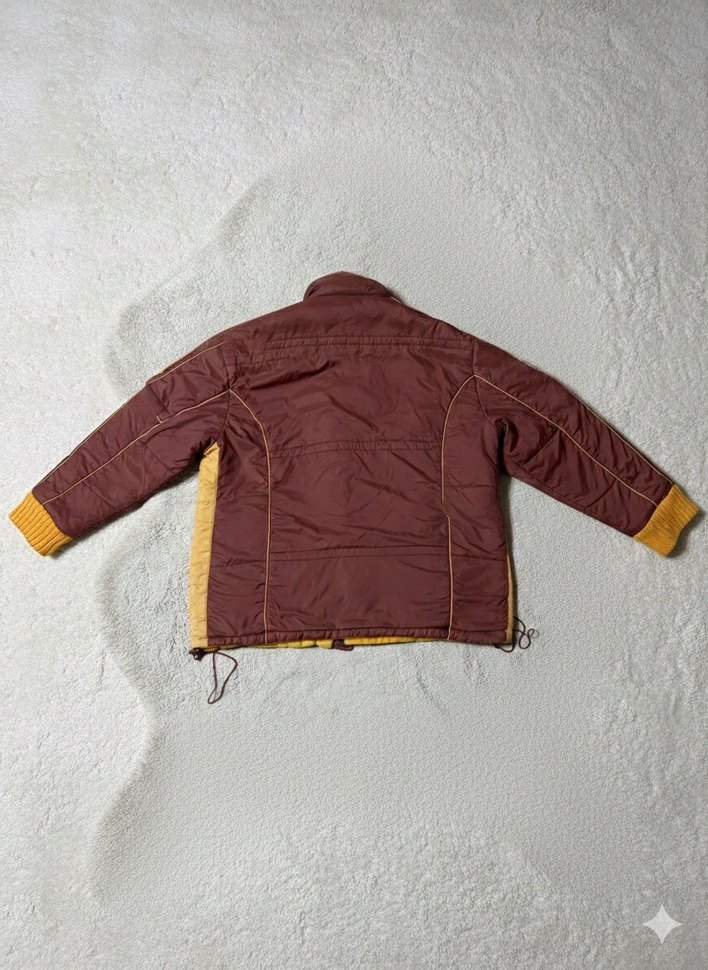 Vintage Sarı/Bordo Çift Taraflı Fermuarlı Çıt Çıtlı Peluş Mont - Görsel 5