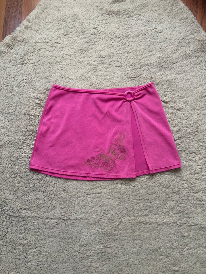 Vintage Fairycore Pembe Fuşya Kelebekli Mini Plaj Eteği — görsel 2/7