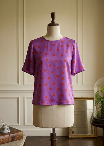 Mango Vintage Mango Mor Kirmizi Puantiyeli Rahat Sik Bluz