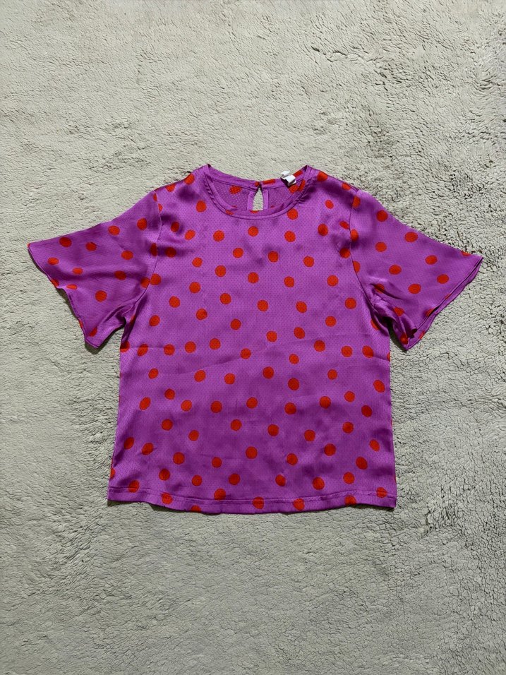 Vintage Mango Mor Kırmızı Puantiyeli Rahat Şık Bluz — görsel 2/11