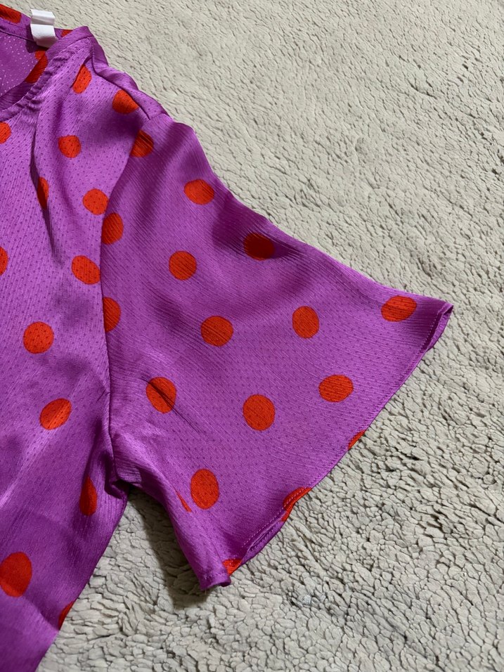 Vintage Mango Mor Kırmızı Puantiyeli Rahat Şık Bluz — görsel 6/11