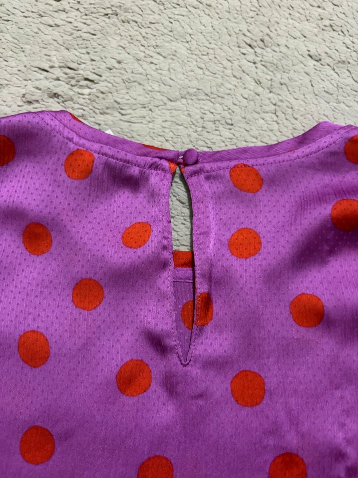 Vintage Mango Mor Kırmızı Puantiyeli Rahat Şık Bluz — görsel 7/11