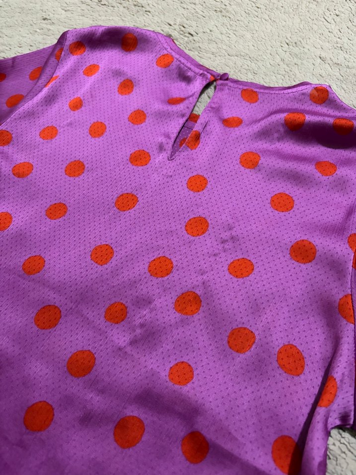 Vintage Mango Mor Kırmızı Puantiyeli Rahat Şık Bluz — görsel 9/11