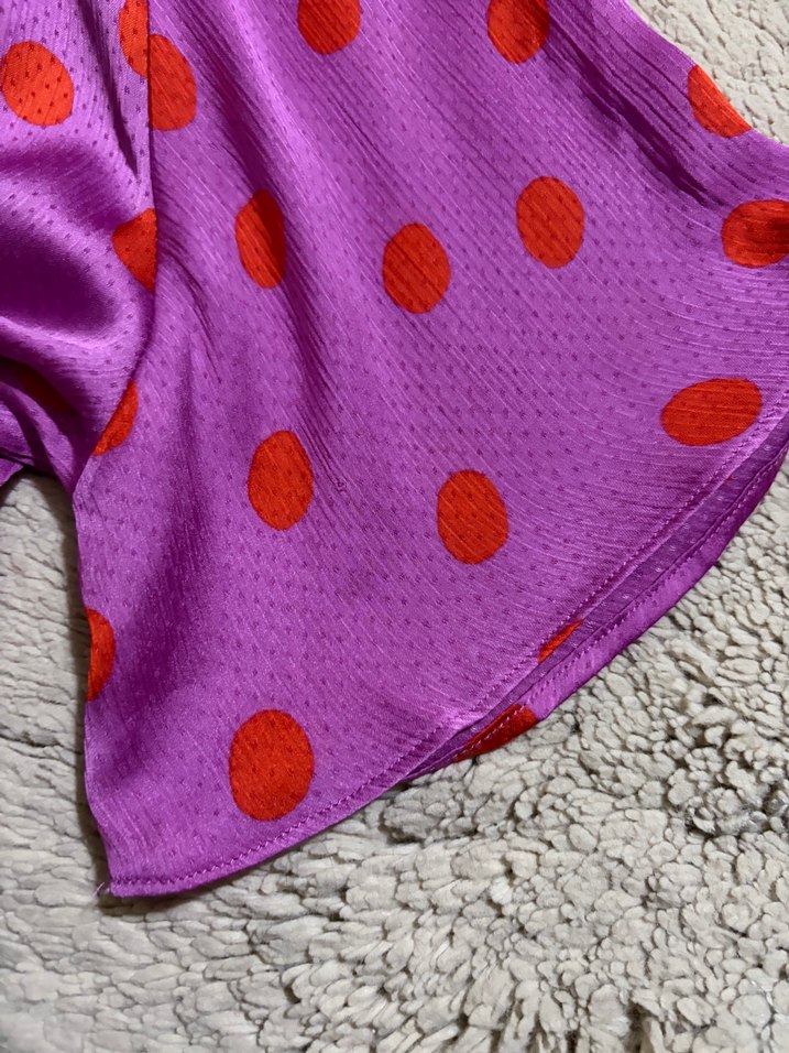 Vintage Mango Mor Kırmızı Puantiyeli Rahat Şık Bluz — görsel 10/11