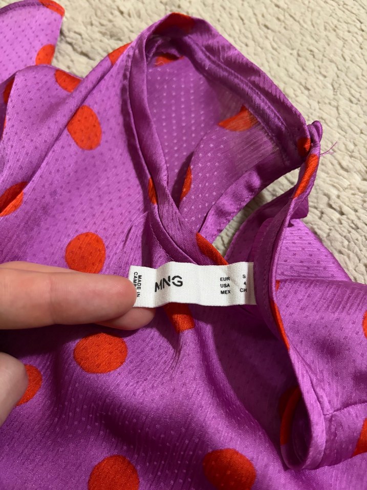 Vintage Mango Mor Kırmızı Puantiyeli Rahat Şık Bluz — görsel 5/11