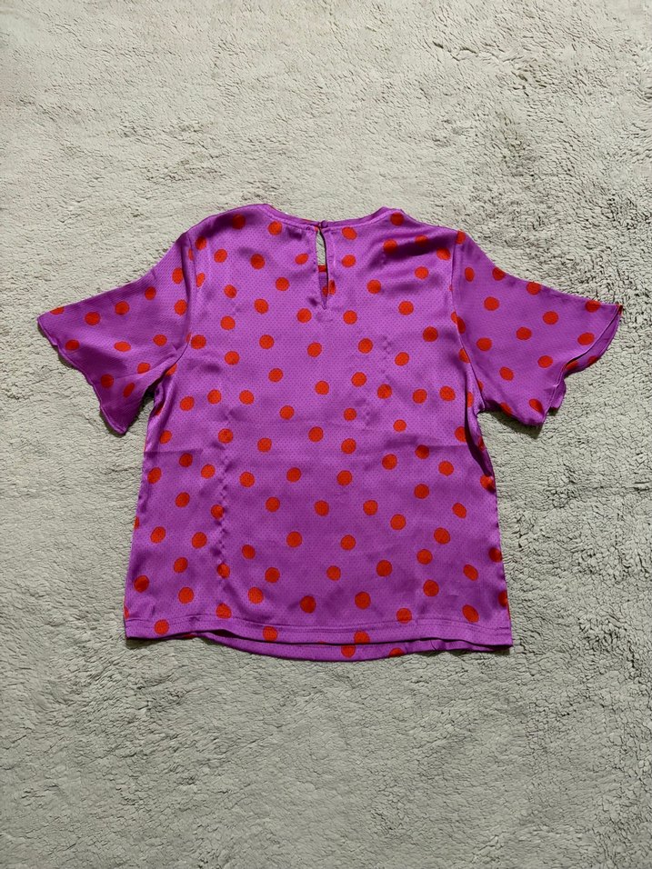 Vintage Mango Mor Kırmızı Puantiyeli Rahat Şık Bluz — görsel 3/11