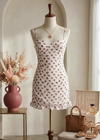American Vintage Vintage Sevenday Romantik Cicekli Straplez Askili Mini Elbise