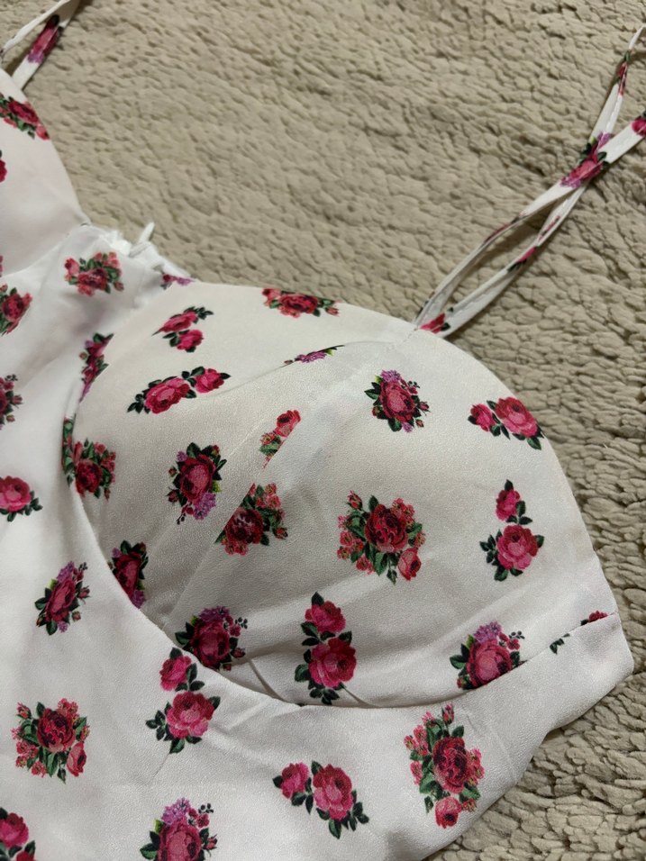Vintage Sevenday Romantik Çiçekli Straplez Askılı Mini Elbise — görsel 7/10