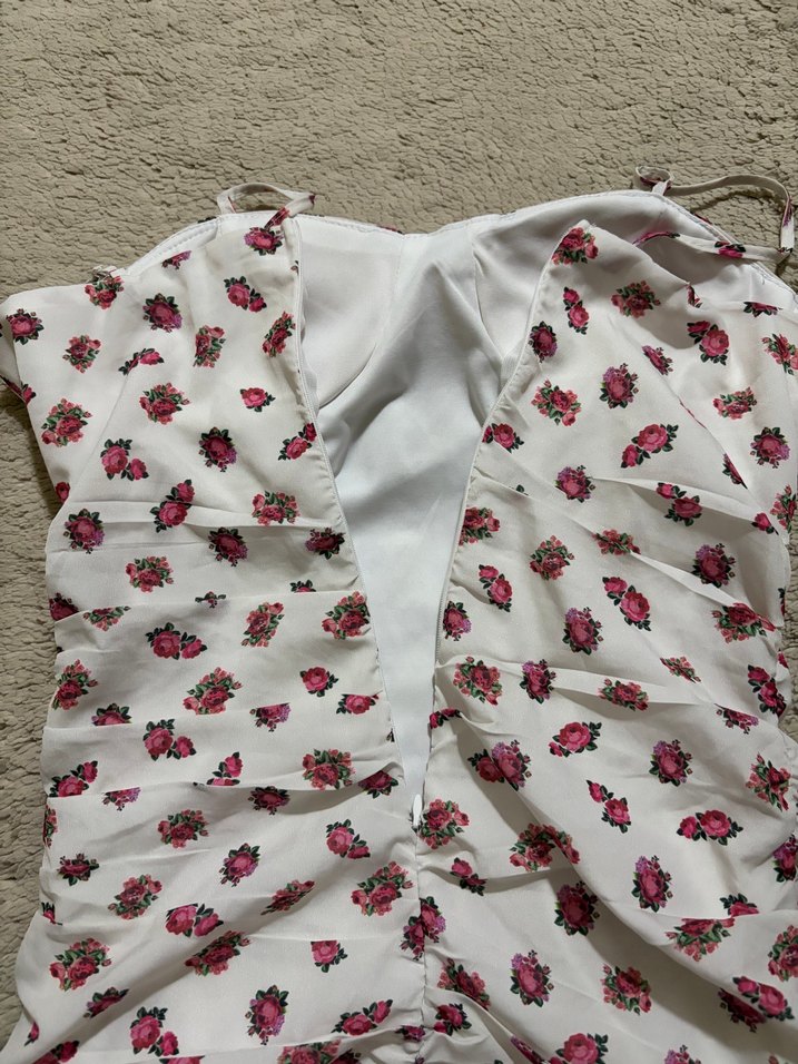 Vintage Sevenday Romantik Çiçekli Straplez Askılı Mini Elbise — görsel 8/10