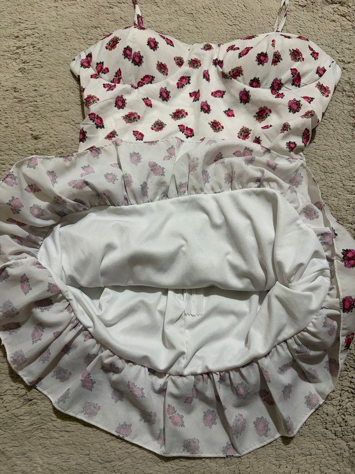 Vintage Sevenday Romantik Çiçekli Straplez Askılı Mini Elbise — görsel 5/10