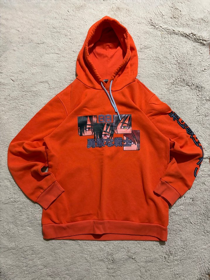 Vintage Koton Turuncu Kapüşonlu Anime Baskılı Sweatshirt/Hoodie — görsel 2/8