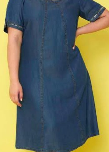 Büyük Beden Taşlı Tencel Elbise - Görsel 10