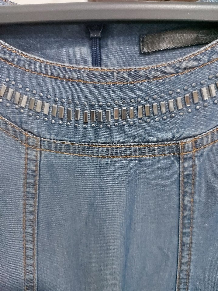 Büyük Beden Taşlı Tencel Elbise - Görsel 2