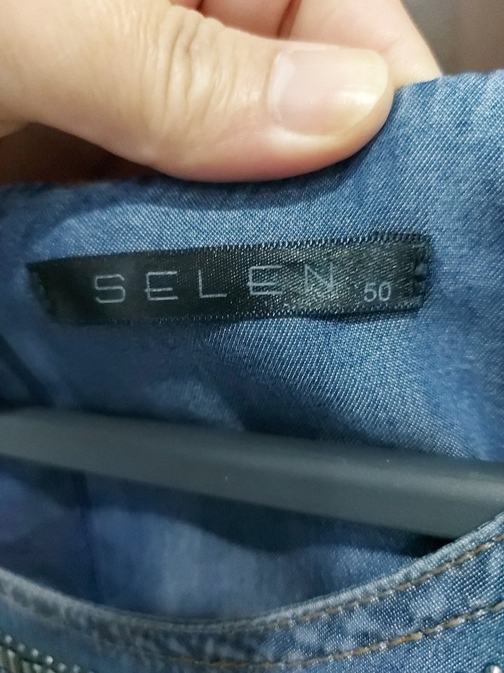 Büyük Beden Taşlı Tencel Elbise - Görsel 4