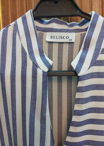 V Yaka Nakışlı  Çizgili Kadın Gömlek - Görsel 2