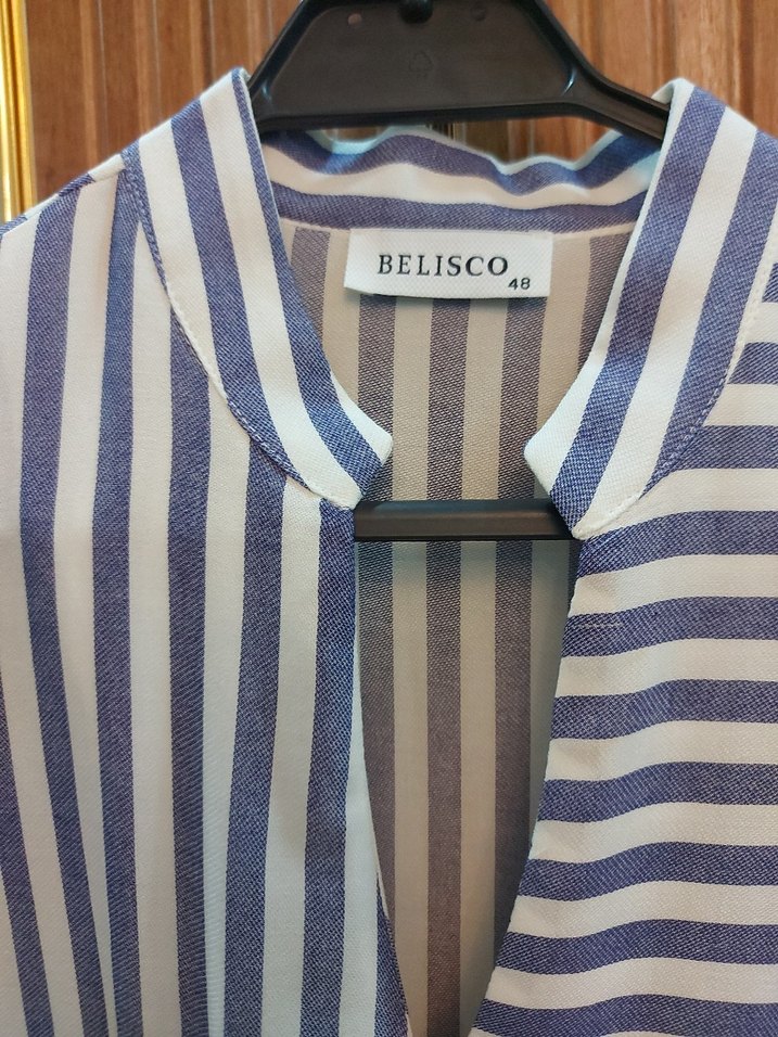 V Yaka Nakışlı  Çizgili Kadın Gömlek - Görsel 2