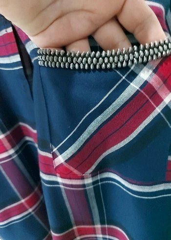 Bordo Ekoseli Uzun Kollu Rahat Kadın Gömlek - Görsel 3