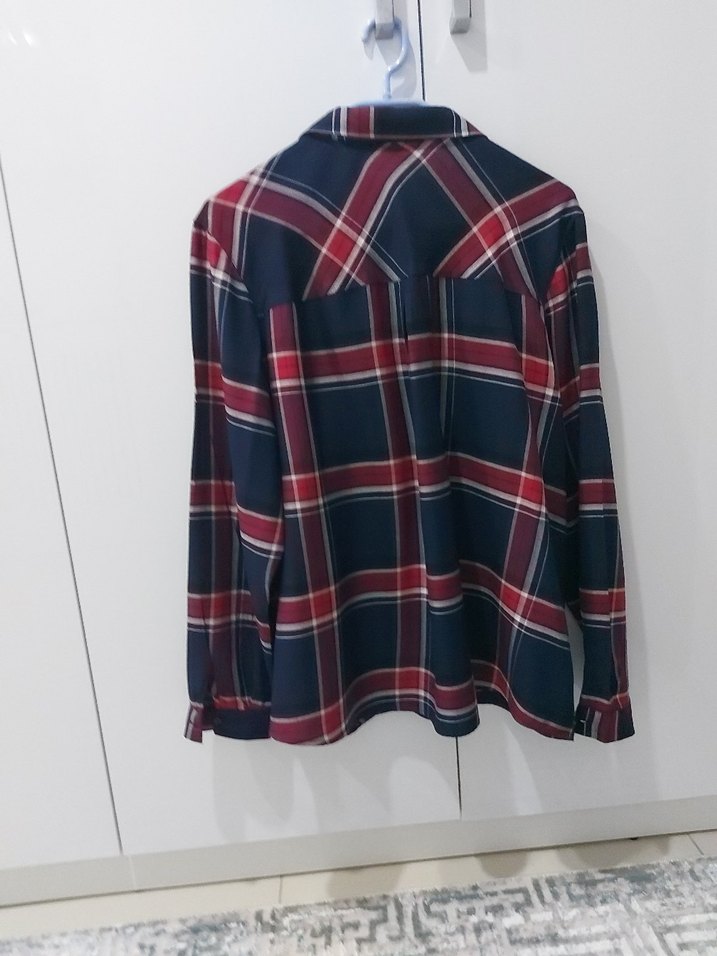 Bordo Ekoseli Uzun Kollu Rahat Kadın Gömlek - Görsel 2