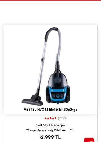 Vestel H30 M Toz Torbasız Mavi Elektrikli Süpürge - Görsel 5