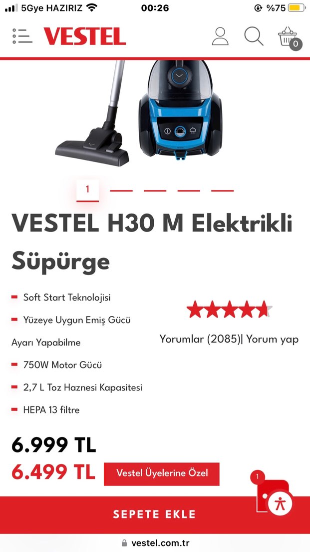 Vestel H30 M Toz Torbasız Mavi Elektrikli Süpürge - Görsel 3