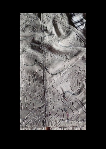 Nakışlı, Kemerli Gri Midi boy kot etek - Görsel 2