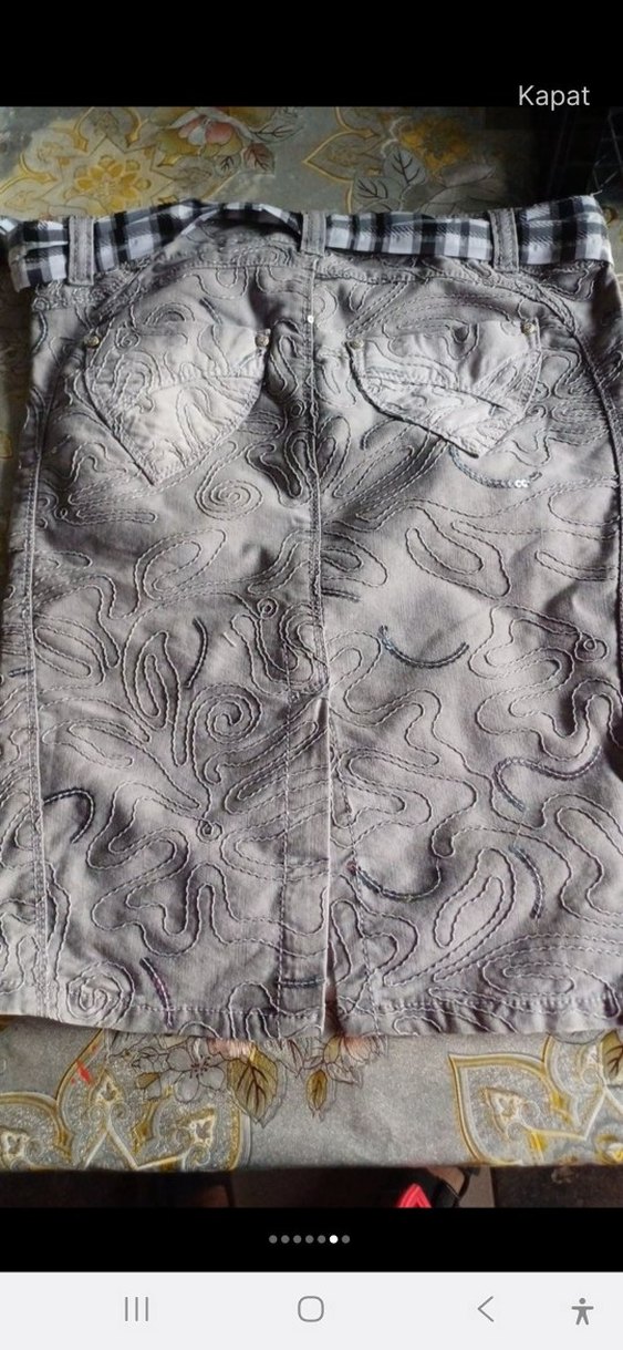 Nakışlı, Kemerli Gri Midi boy kot etek - Görsel 5