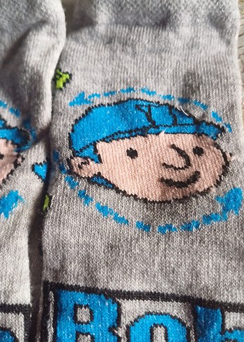 Erkek Çocuk Renkli Baskılı Gri Çorap - Görsel 3