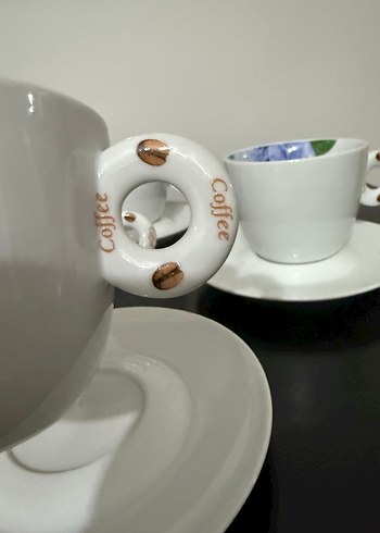 Beden beyaz Renk Çiçek Desenli Beyaz Kahve Fincanı Seti