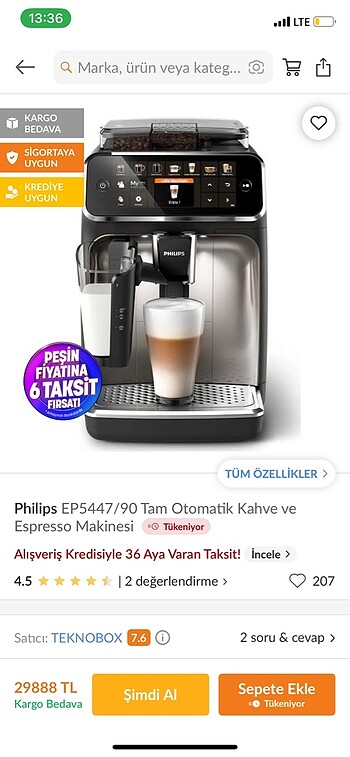 Philips espiresso kahve makinası EP5447/90