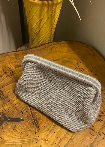 Beden Gri Örgü Kadın Clutch Çanta