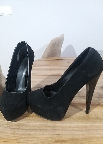 Siyah süet yüksek platform topuklu ayakkabı - Görsel 4