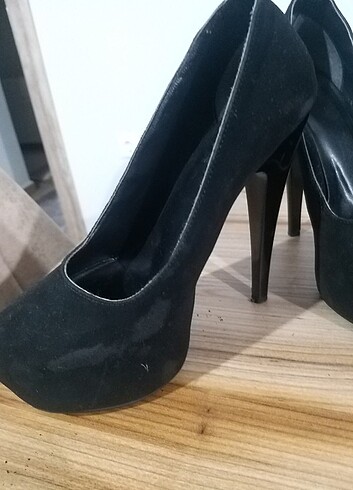 Siyah süet yüksek platform topuklu ayakkabı - Görsel 5