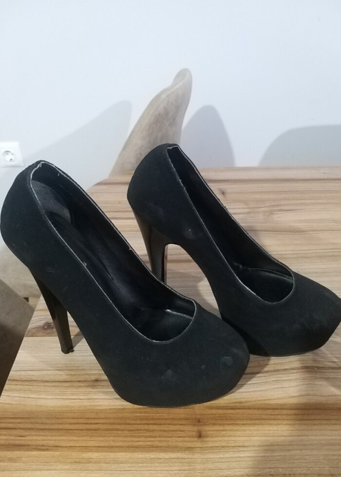 Siyah süet yüksek platform topuklu ayakkabı - Görsel 2