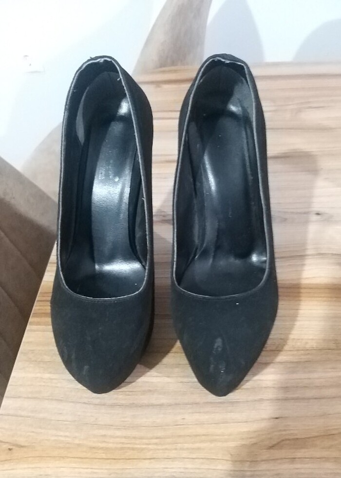 Siyah süet yüksek platform topuklu ayakkabı - Görsel 3