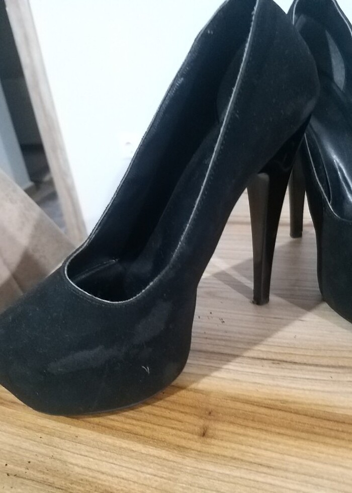 Siyah süet yüksek platform topuklu ayakkabı - Görsel 5