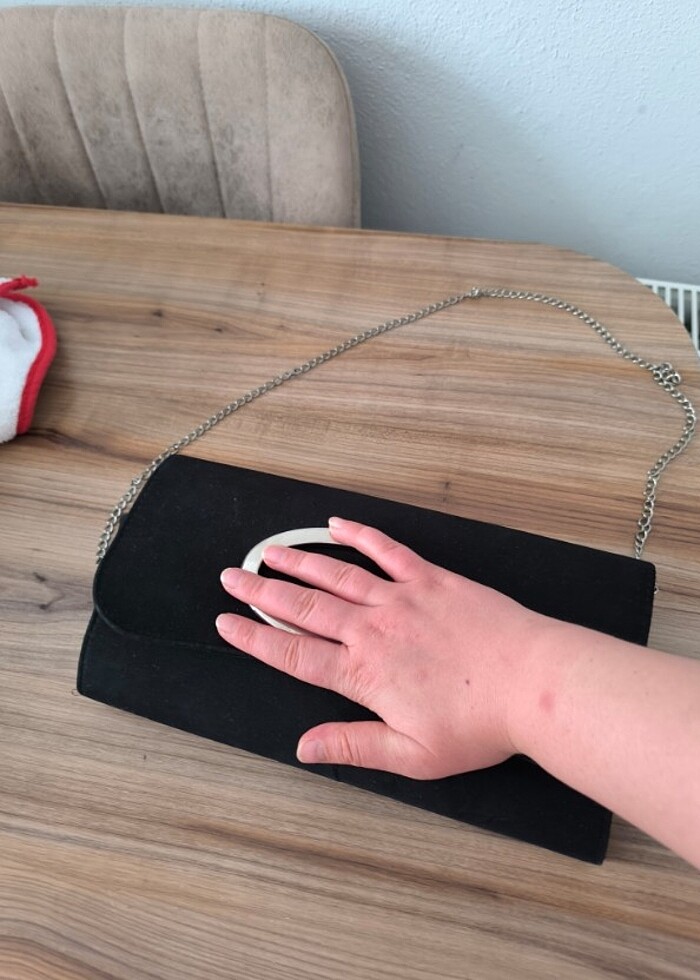 Siyah süet pörtföy çanta - Görsel 5