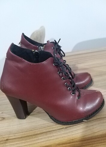 Bordo deri topuklu bot  - Görsel 4