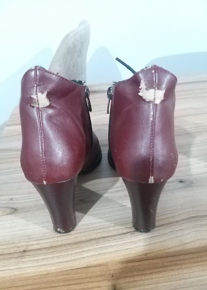 Bordo deri topuklu bot  - Görsel 2